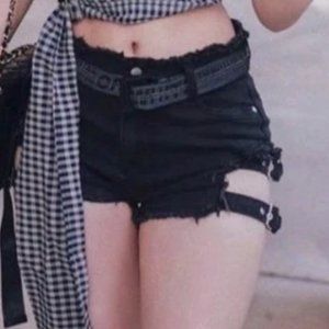 Lychee the Label  Double Strap Denim Shorts L CUTE